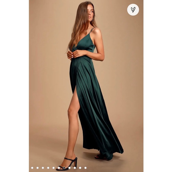 COPY - Lulu’s Emerald Green Satin Maxi Dress Size XS - Picture 3 of 10